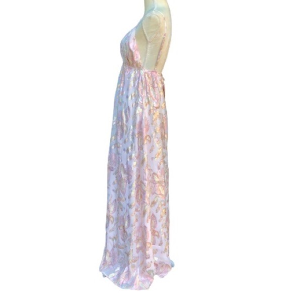 NWT A LAPLAGE EMBROIDERED SILK METALLIC MAXI DRESS - Picture 6 of 10